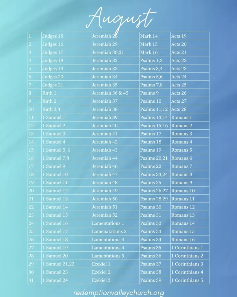 August Bible Reading Plan